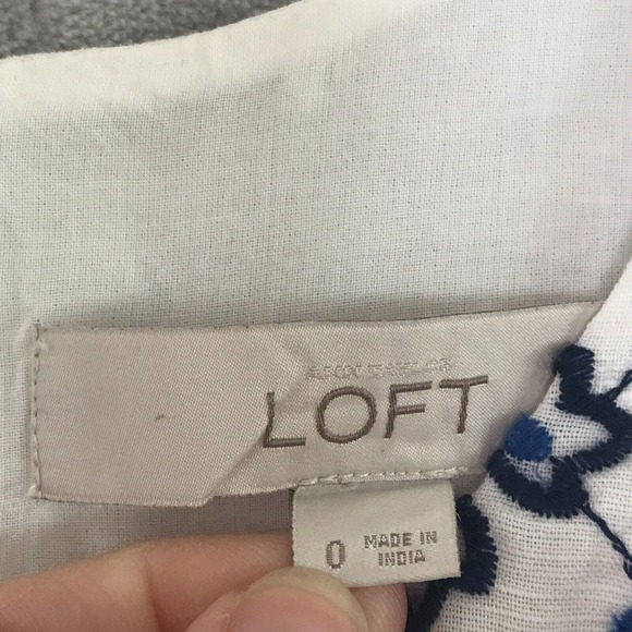 Ann Taylor LOFT Dress Womens 0 White Empire Waist Shift Embroidered Linen Cotton - Picture 5 of 10